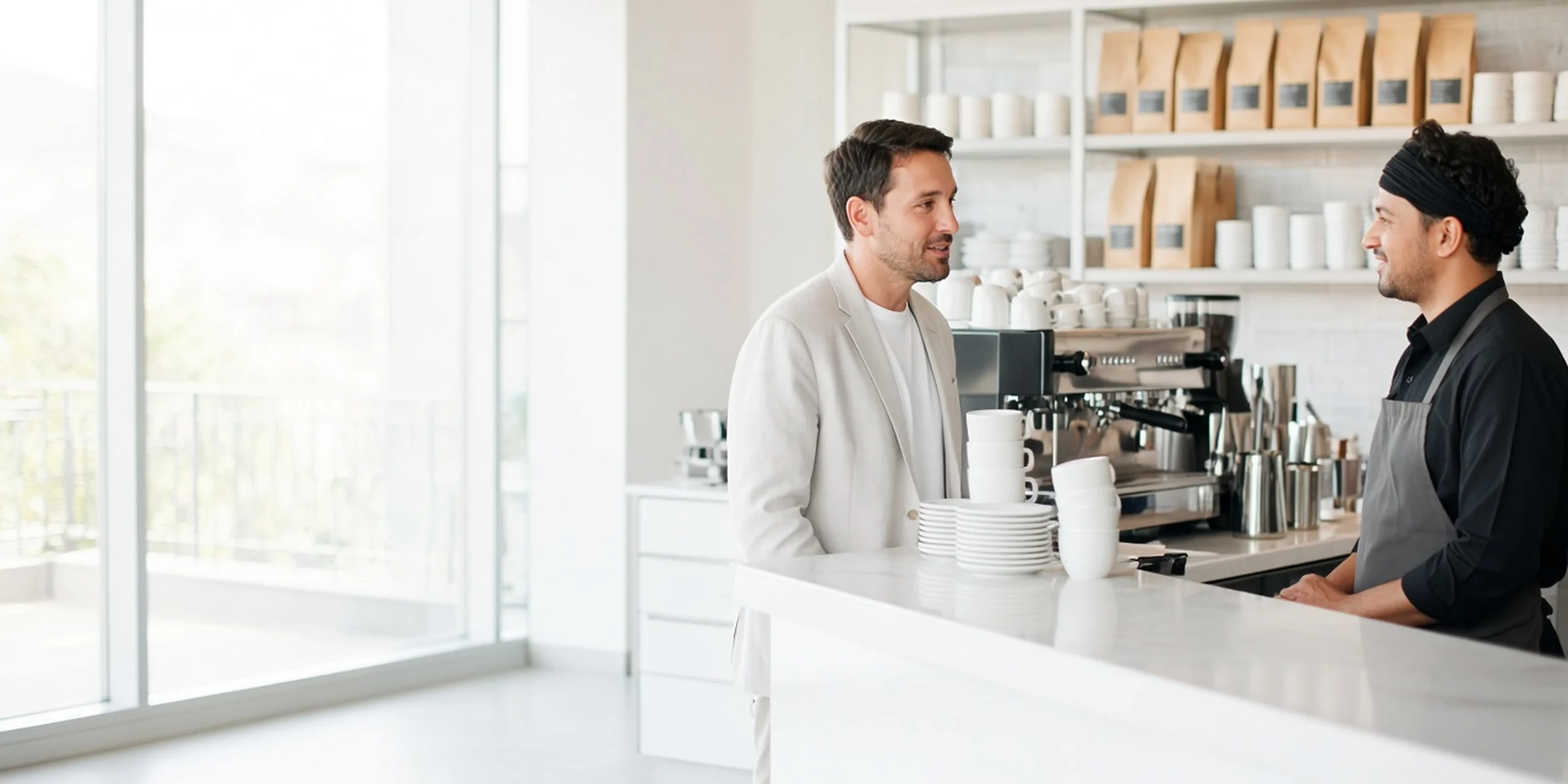 Café counter prepared for service